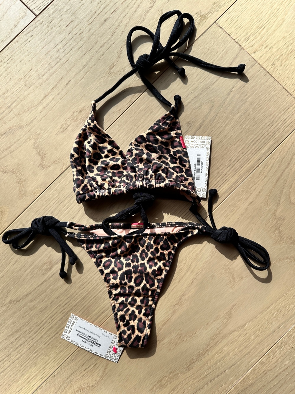 Doll Swimwear Leopard Print String Thong Bikini Set BNWT